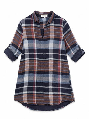 Side Stitch Los Angeles Plaid Cotton Gauze Shirt Dress Medium